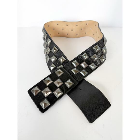 Streets Ahead Studded Pyramid Leather Roger Belt Black Silver Gray Medium main image 10